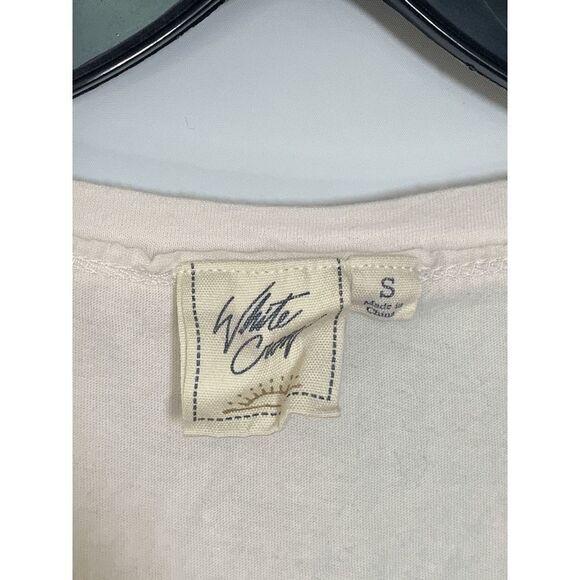 White Crow Buckle V Neck Raw Edge Light Pink T Shirt Size Small - Picture 7 of 8